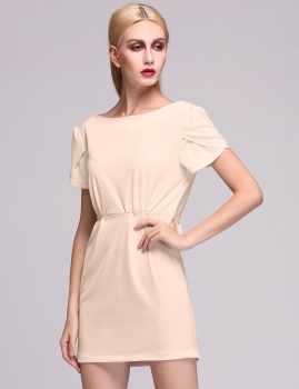 

Apricot Fashion Ladies O-Neck Backless Women High Waist Short Sleeve A-Line Party Dresses, Multicolor