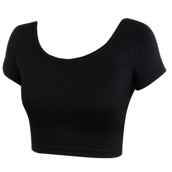 

Black Stylish Lady Sexy Women's Fashion Short Sleeve O-neck Backless Bare Midriff Slim Crop Tops Blouse Vests T-Shirts, Multicolor