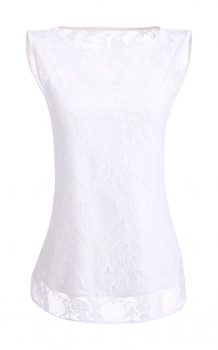 

White Stylish Lady Women's Casual Elegant Sexy O-Neck Sleeveless Lace Bottoming Shirt Tops Vests Tanks & Camis, Multicolor