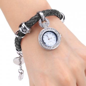 

On Clearance New Fashion Women Casual Watch Wristwatch Rhinestone Bracelets Weave Quartz Watch, Multicolor