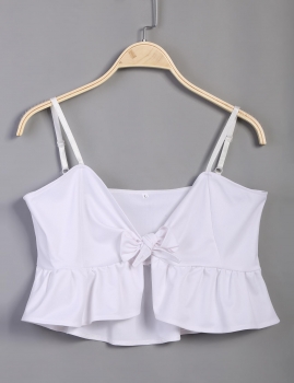 

White Stylish Lady Women Sexy Adjustable Strap Lace Up Peplum Casual Club Slim Tank Vests Crop Tops, Multicolor