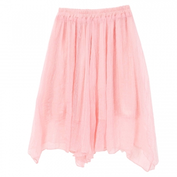 

Pink Women's Elastic Waist Knee-length Chiffon Pleated Beach Skirts
