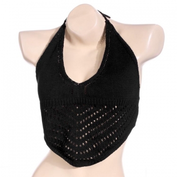 

Black Stylish Lady Women Sexy V-Neck Halter Crochet Knit Crop Hollow Out Beach Tank Tops Swimwear, Multicolor
