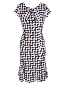 

Black&White Stylish Lady Women's Fashion Casual Cap Sleeve Bow Sexy Bodycon Slim Long Work Dresses, Multicolor