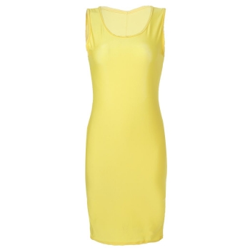 

New European Style Women Fashion Backless Sleeveless O-Neck Sexy Slim Bodycon Dress, Multicolor