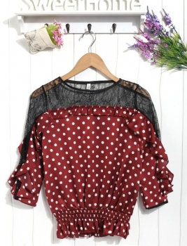 

Red New Stylish Lady Women's Fashion Three Quarter Sleeve O-Neck Sexy Slim Elastic Waist Chiffon Shirts & Blouses Casual Tops, Multicolor
