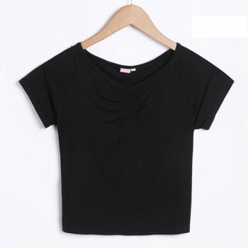 

Black Sexy Women V Neck Short Sleeve Solid Slim Ruched Casual Crop Blouse Tank Tops T-Shirts, Multicolor