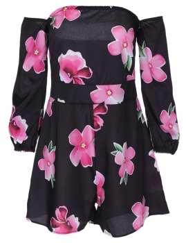 

Black Stylish Lady Women's Fashion Casual Long Sleeve Off-shoulder High Waist Short Floral Printed Sexy Overall Jumpsuits & Rompers, Multicolor