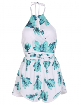 

Green Stylish Lady Women's Fashion Casual Printed Shorts Set Sexy Halter Backless Bandage Crop Tops and Jumpsuits & Rompers, Multicolor