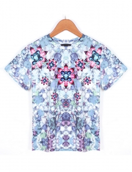 

Navy blue Stylish Lady Women's Fashion Casual O-neck Short Sleeve Print Tank Tops T-Shirts, Multicolor