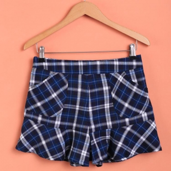

Blue Korean Style Lady Women's Plaid Pantskirt Shorts, Multicolor