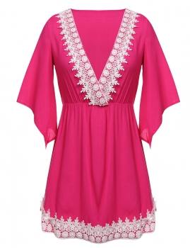

Mono Style Summer Fashion Women Girls Deep V Collar Bell Sleeve Mini Dress, Multicolor