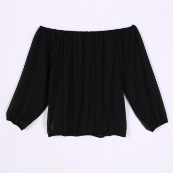 

Black New Women Fashion Long Sleeve Slash Neck Sexy Off the Shoulder Casual Chiffon Blouse Tank Crop Tops, Multicolor