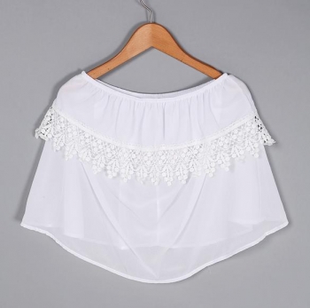 

White Fashion Ladies Women Sexy Strapless Backless Ruffles Lace Decor Chiffon Blouse Tank Vests Casual Tops, Multicolor
