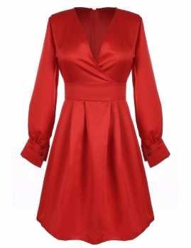 

Fashion Lady Women Sexy V-Neck Long Sleeve High Waist Casual Party Slim Pleated Dress, Multicolor