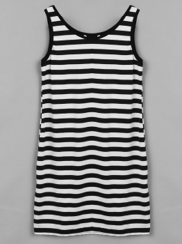 

Black&White New Lady Women's Fashion Sleeveless O-Neck Sexy Slim Bodycon Mini Striped Casual Dresses, Multicolor
