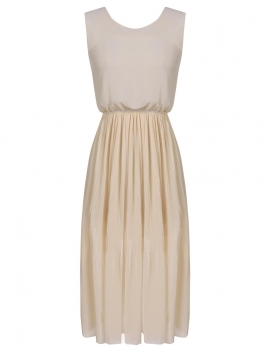 

New Fashion Women O-Neck Sleeveless Slim Casual Pleated Chiffon Elegant Solid Dress