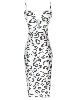 

Leopard Fashion Lady Women Sleeveless V-neck Spaghetti Strap Clubwear Party Going Out Dresses, Multicolor