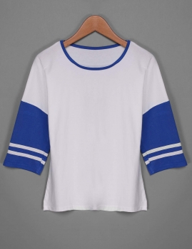 

White Fashion Ladies Women Navy Style 3"4 Sleeve O-Collar Beach Tank Crop Tops, Multicolor