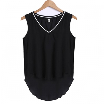 

Black Stylish Ladies Women Neck Irregular Hem Patchwork Casual Chiffon Blouse Tops Vests Tanks & Camis, Multicolor