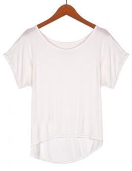 

White Stylish Ladies Women Solid Loose Short Sleeve Irregular Casual Tank Tops T-Shirts, Multicolor