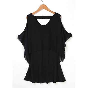 

Black New Stylish Ladies Women O-neck Chiffon Patchwork Off the Shoulder Backless Casual Dresses, Multicolor