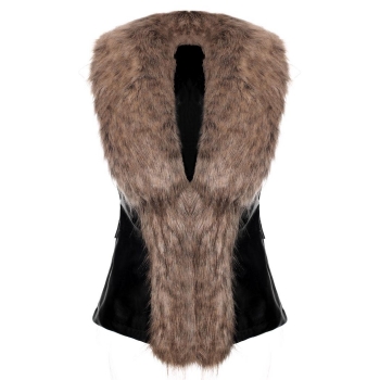 

Brown Stylish Ladies Women Faux Fur Synthetic Leather Slim Solid Warm Waistcoat Vests, Multicolor