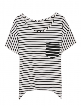 

Black&White Stylish Ladies Women Casual Stripe Short Sleeve Pocket Irregular Tank Tops T-Shirts, Multicolor