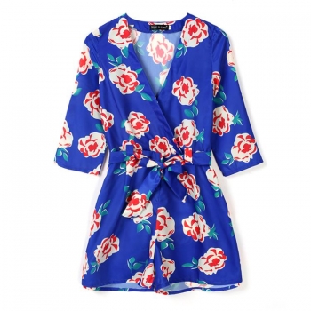 

Blue New Fashion Lady Women's 3"4 Sleeve V-neck Floral Dresses Jumpsuits & Rompers, Multicolor