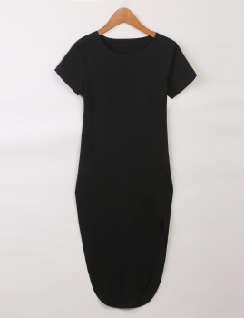 

Black Stylish Ladies Women Fashion Sexy Short Sleeve Side Split Asymmetric Casual Dresses, Multicolor