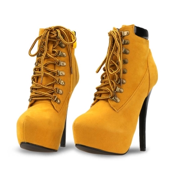 

Brown Solid Pointed Toe High Heels Sexy Lace Up Side Zipper Ankle Bootie Boot, Multicolor