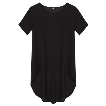 

Black Stylish Ladies Women Casual Short Sleeve Solid Irregular Asymmetric Chiffon Blouse Tank Tops T-Shirts, Multicolor