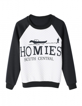 

White Stylish Ladies Casual Long Sleeve Round Neck Letter Print Pullover Hoodies & Sweatshirts, Multicolor