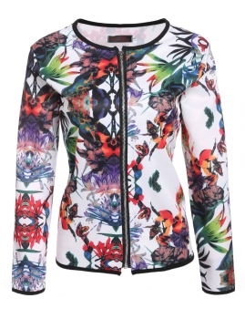 

Spring Autumn Fashion Women O-Neck Long Sleeve Floral Zipper Baseball Jacket Coat Tops, Multicolor