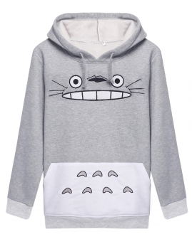 

Gray Casual Hooded Cartoon Print Patchwork Pullover Hoodie, Multicolor