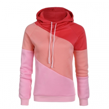 

Pink Stylish Ladies Women Casual Sportwear Contrast color Sweater Thick Hoodies & Sweatshirts, Multicolor
