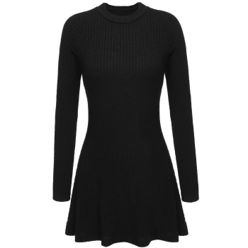 

Black Slim Rib Knit Long Sleeve Solid A-Line Swing Sweater, Multicolor
