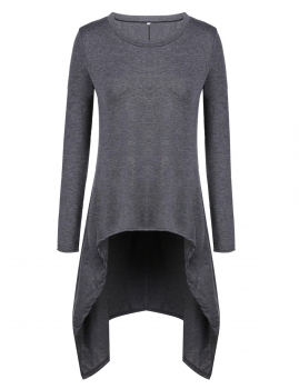 

Fashion Casual Women O-Neck Long Sleeve Solid Irregular Hem Slim Long Sweatshirts, Multicolor