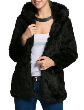 

Black Faux Fur Coat Hooded Long Sleeve Thick Slim coat, Multicolor