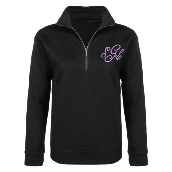 

Black Stand Neck Cotton Fleece Half Zipper Embroidery Warmer Casual Leisure Slim Hoodies & Sweatshirts, Multicolor