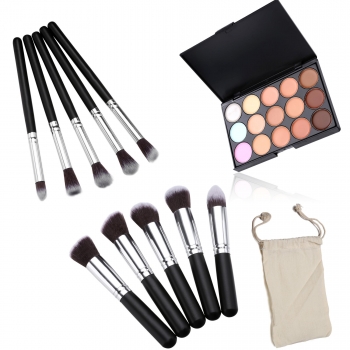 

Professional 15 Colors Makeup Face Cream Concealer Palette + 10 PCS Cosmetic Brushes Kit Set, Multicolor