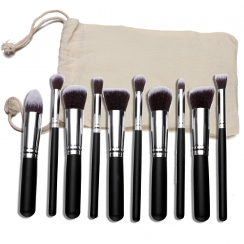 

Black&Silver 10 PCS Professional Eyeshadow Face Powder Foundation Lip Makeup Brushes Kit Set