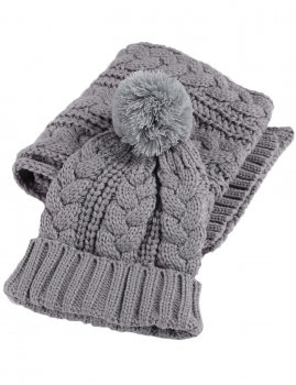 

Gray Winter 2pcs Warm Knitted Weave Set Scarf + Benie Hat, Multicolor
