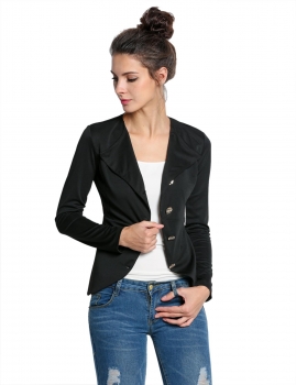 

Black Long Sleeve Golden Button Casual Slim Jackets, Multicolor