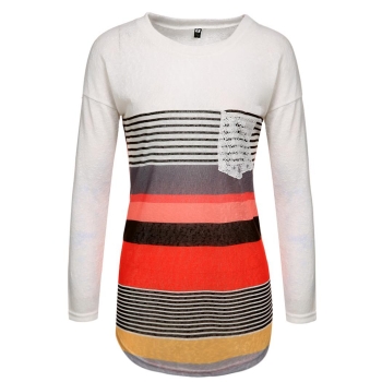 

Orange Fashion Womens Ladies Casual Striped Loose Long Sleeve Blouse Tank Tops T-Shirts, Multicolor