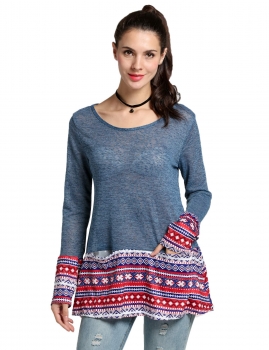 

Women Long Sleeve Knitting Print Patchwork Sweaters Loose Basic Tops, Multicolor