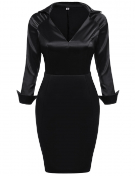 

Black Women Fashion Deep V Neck Long Raglan Sleeve High Waist Patchwork Solid Slim Bodycon Pencil Plus Size Going Out Dresses, Multicolor