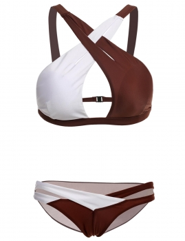 

Brown Wrap Cross Bandage Hollow Out Bikini Set Swimwear Swimsuit Bathing Suit, Multicolor