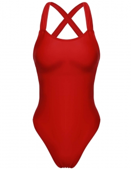 

Red Backless Padded Solid Stretch One Piece Swimsuit, Multicolor