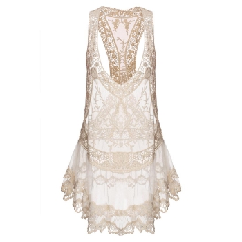 

Beige Hollow Out Lace Crochet Cover Up